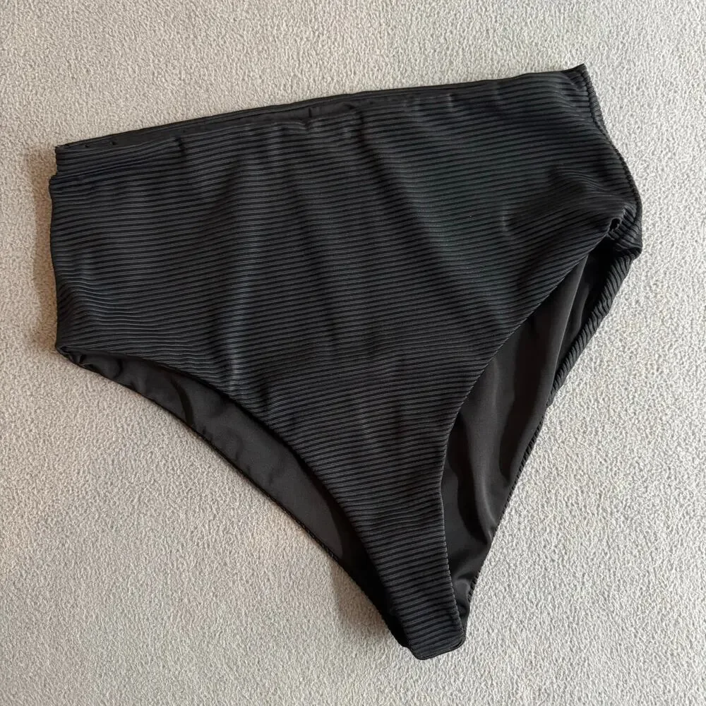 FAYT‎ The Label Swim Bikini Bottoms 10 (6 US) Black Mid High Waist